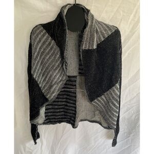 CABI Size M Patchwork Black White Knit Open Sweater Cardigan Wool Acrylic #483